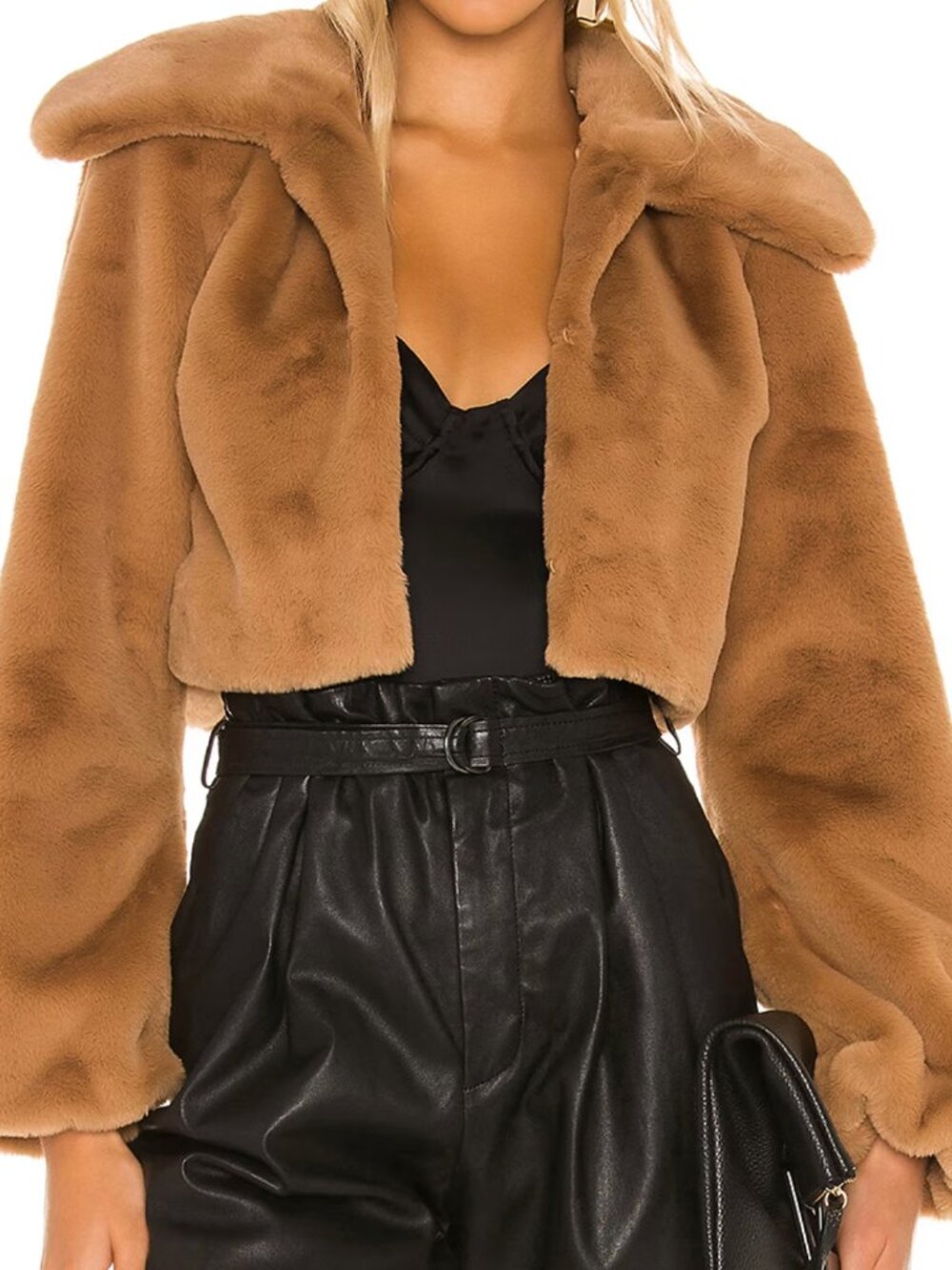 Camila Coelho Brown Cleobella Cropped Faux Fur Jacket